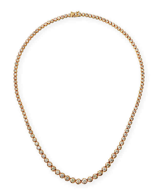 14K Yellow Gold Graduated Diamond Tennis Necklace, 16"L